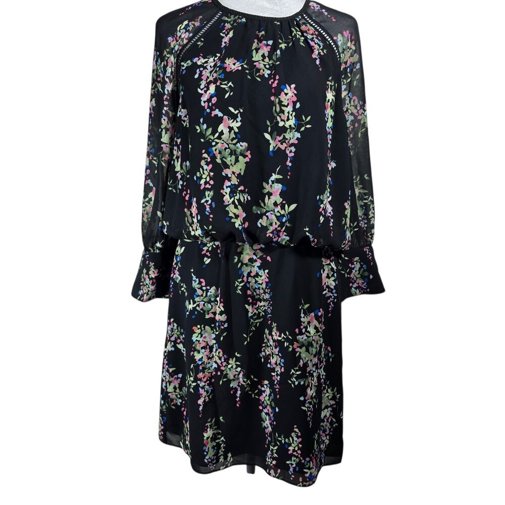 Reiss Roma Floral Dress US 8 Black Long Sleeve Sheer Shift Mini Lace Trim - Picture 6 of 16